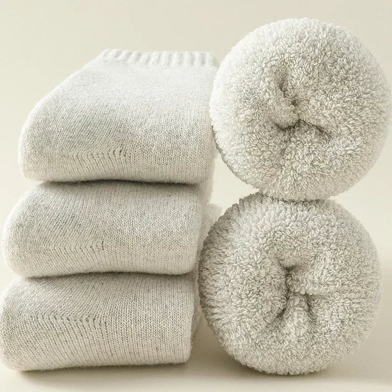 3 Pairs Men Women Wool Socks Couples Solid Winter Snow Chrismas Gift Thermal Cashmere Marino Thickened Fleece Terry Loop socks - Matrix Studios