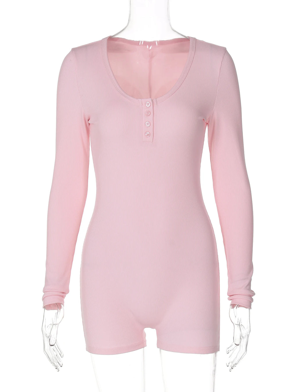 Hugcitar Spring Ribbed Solid Square Collar Long Sleeve Buttons Sexy Bodycon Skinny Playsuit Women Casual Romper Streetwear Sport - Matrix Studios