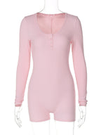 Hugcitar Spring Ribbed Solid Square Collar Long Sleeve Buttons Sexy Bodycon Skinny Playsuit Women Casual Romper Streetwear Sport - Matrix Studios