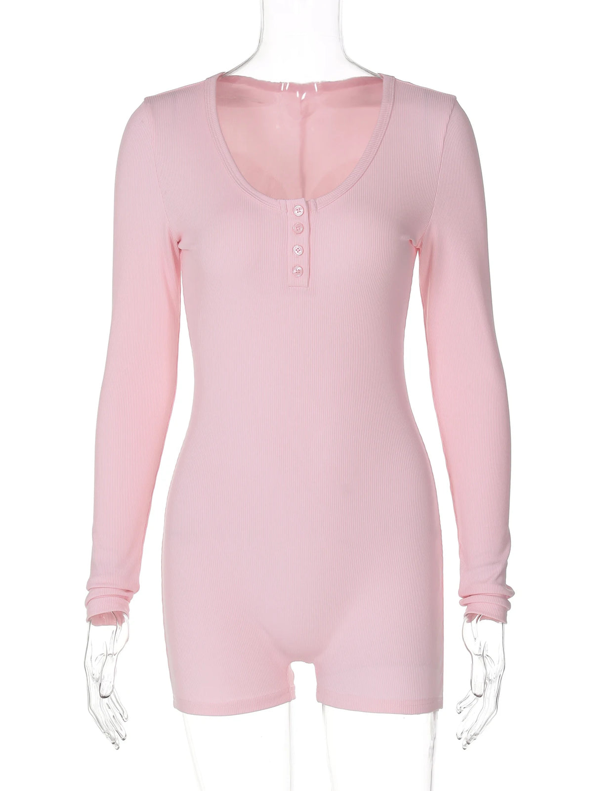 Hugcitar Spring Ribbed Solid Square Collar Long Sleeve Buttons Sexy Bodycon Skinny Playsuit Women Casual Romper Streetwear Sport - Matrix Studios