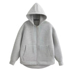 HH Autumn Women Casual Hooded Jacket Loose Oversize Zipper Hoodie Sweatshirts Solid Coat Office Lady Chic Outwear Tops - Matrix Studios