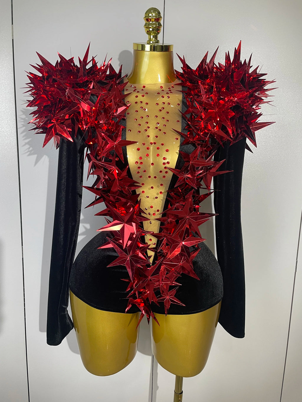 2025 New Shiny Black Rhinestone Velvet Long Sleeve Bodysuit Women Evening Party Club Gala Hosts NightClub Bar Stage Costumes - Matrix Studios