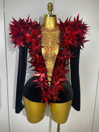 2025 New Shiny Black Rhinestone Velvet Long Sleeve Bodysuit Women Evening Party Club Gala Hosts NightClub Bar Stage Costumes - Matrix Studios
