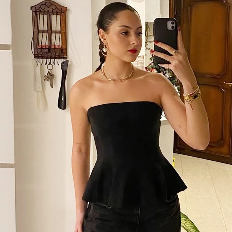 HXAO Corset Tube Top Women Summer 2025 White Pink Blue Yellow Black Top Bustier Ruffled Vests Cute Sleeveless Backless Tank Top - Matrix-studios.com