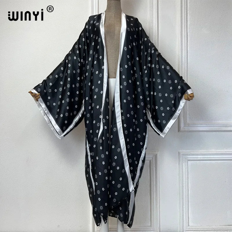 WINYI Summer Bohemian Kimono Beach Cover-Up Swim Suit Elegant African Women Boho Cardigan Sexy Holiday Long Sleeve Beach Dress - Matrix Studios