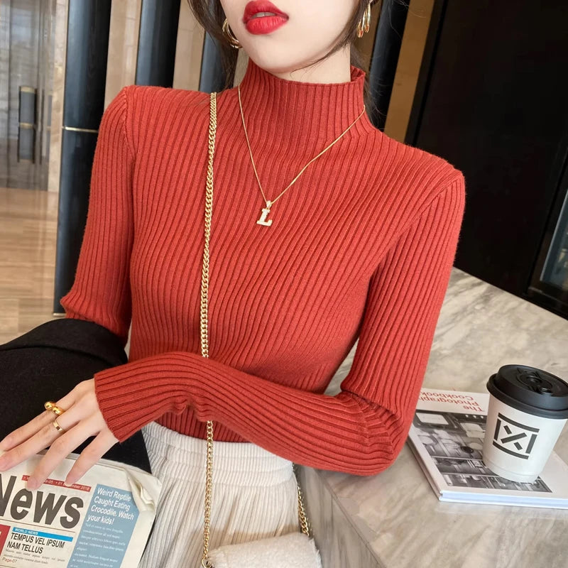 Winter Long Sleeve Mock Neck Knitted Women Sweater Pullover Slim Knit Sweater Women Tops Blusas Mujer De Moda 2024 Blusa J995 - Matrix Studios