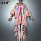 WINYI Middle East Boho Maxi Kaftan Dress Elegant Pleated Elastic Beach Cover up Luxury Party Evening Dubai Style Abaya - Matrix-studios.com