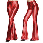 Women Shiny Flare Trousers Metallic Bell Bottoms Ruffle Wide Leg Pants Retro 70s Retro Disco Costume Stage Prom Club Trouser