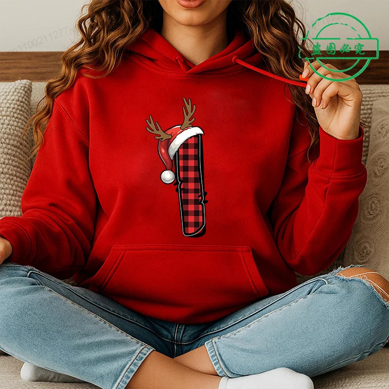 Personalised Santa Family Christmas Hoodie Harajuku Hip Hop Pullover Sweatshirt Santa Alphabet Sportswear Fashion Trends Unisex