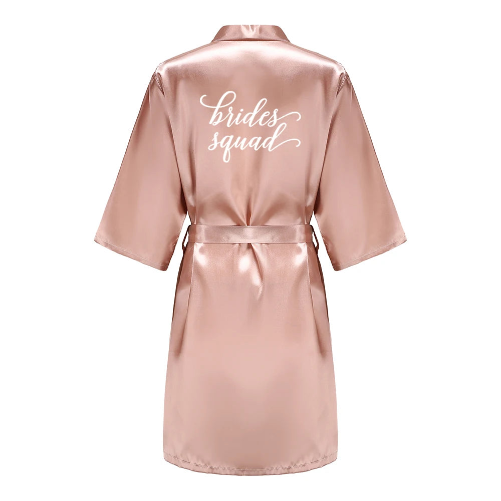 Rose Gold Satin Team Bride Bridesmaid Robe Wedding Bathrobe Gown Women Dressing Sleepwear Mother Maid of Honor Kimono - Matrix-studios.com