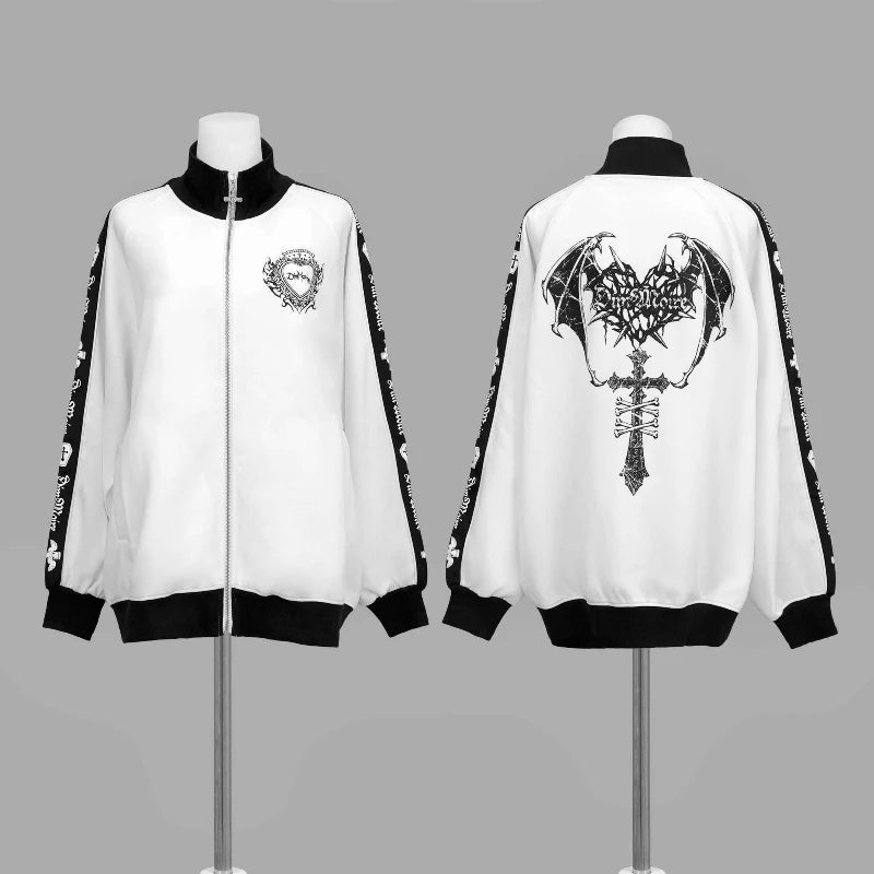 Japanese Punk Style Hoodies Coats Y2k Aesthetic Women Printing Oversized Jacket Gothic Csual Grunge Double Zippers Sweatshirts - Matrix Studios