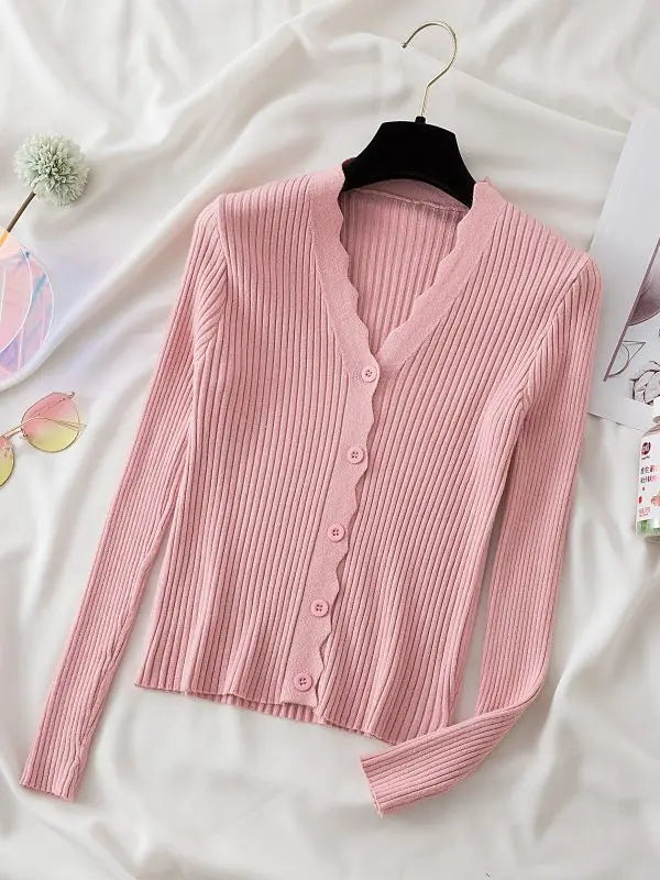 Sweater Knitted Cardigan Button Jacket 2023 Autumn Winter V-neck Long Sleeve Casual Tops For Women Sweater Green - Matrix Studios