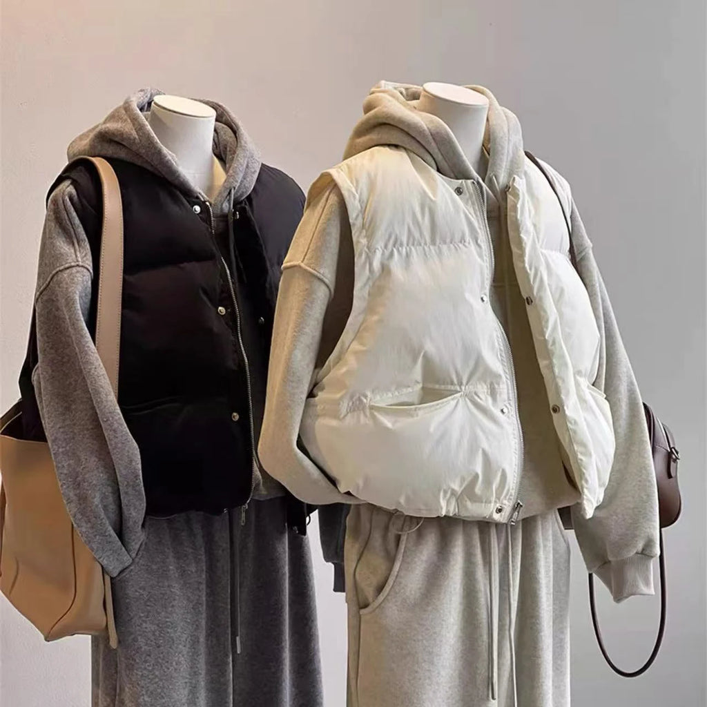 Korean Fashion Women Winter Warm Cotton Padded Jacket Sleeveless Big Pockets Thick Vests for Women - Matrix Studios