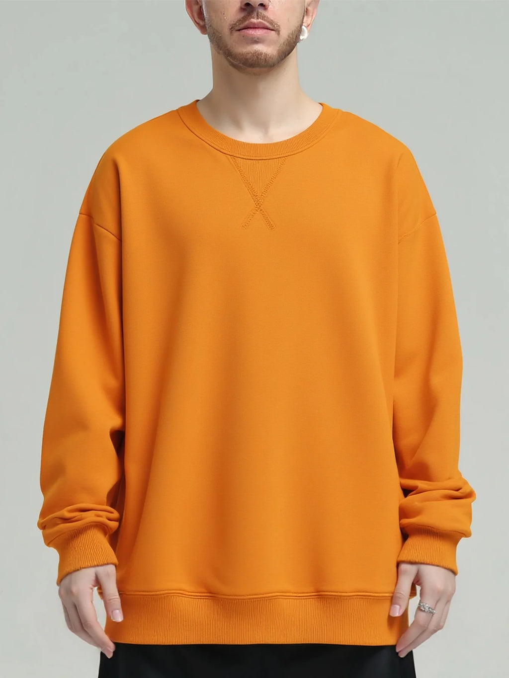 380g Tight Match Heavy Inverted Triangle Loose Versatile Solid Cotton Vintage Autum Winter Long Sleeve Round Neck Sweater - Matrix Studios