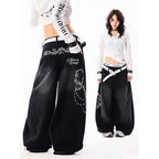 YIBASHU Women Vintage Embroidery Y2K Baggy Jeans Female High Waist 2000s Wide Leg Denim Pants American Retro Harajuku Trouser - Matrix-studios.com