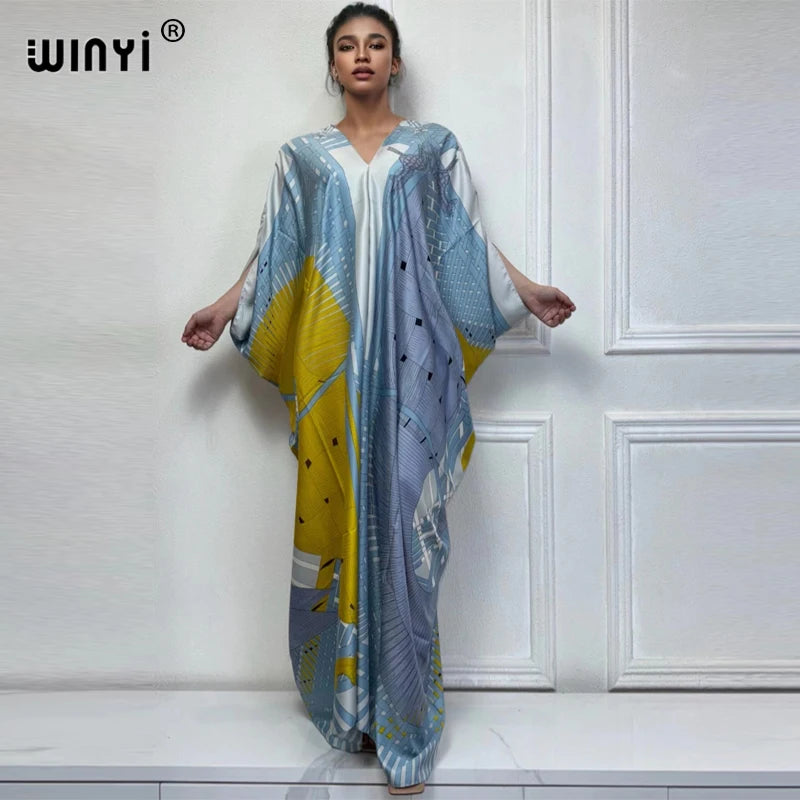 WINYI summer kaftan kuwait Women Boho print Beach Maxi Dress abaya dubai luxury abaya muslim woman dubai Fashion evening dress - Matrix-studios.com