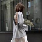 Original Backless O-neck Cotton Knit Sweater Autumn and Winter Women Simple Loose Soft Warm Elastic Daily Office Casual Sweater - Matrix Studios