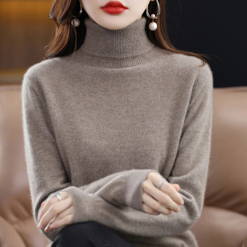 100% Merino Wool Cashmere Sweater Women Knitted Sweater Turtleneck Long Sleeve Pullovers Autumn Winter Clothing Warm Jumper Tops - Matrix Studios