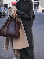 HH Women Solid Casual Sweatshirt Pant Suit Long Sleeve Hooded Fleece Pullover Coat Loose Straight Trousers Office Lady Sets - Matrix-studios.com
