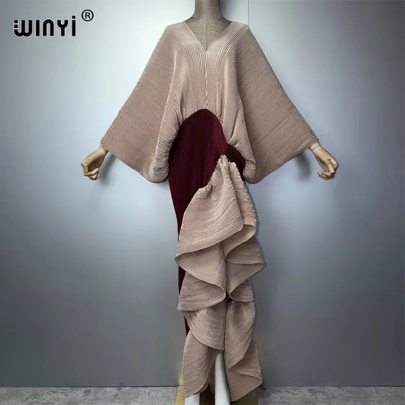 WINYI Women's Pleated Slim Dress with High Fork Fashion Beach Cover Up Muslim Kaftan Abaya Dubai Luxury Long Evening Dress - Matrix-studios.com