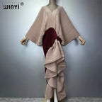 WINYI Women's Pleated Slim Dress with High Fork Fashion Beach Cover Up Muslim Kaftan Abaya Dubai Luxury Long Evening Dress - Matrix-studios.com