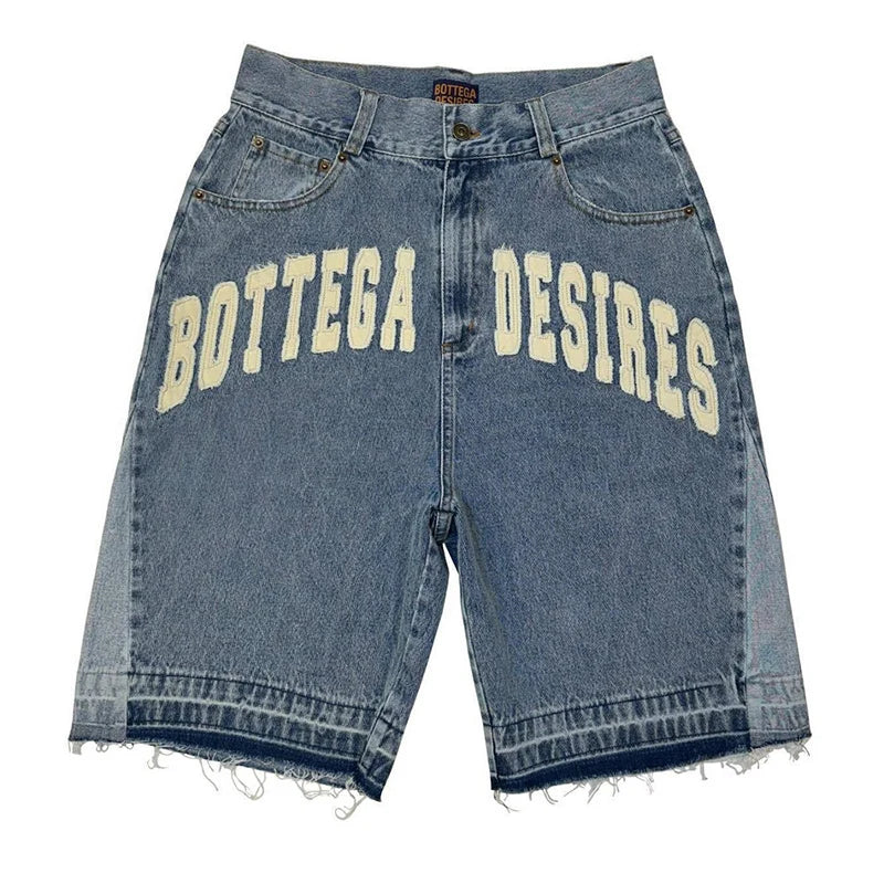 American Style Harajuku Retro Denim Shorts with Letter Embroidery Oversized Jeans Men Y2k Loose Casual Versatile Shorts Woman - Matrix Studios