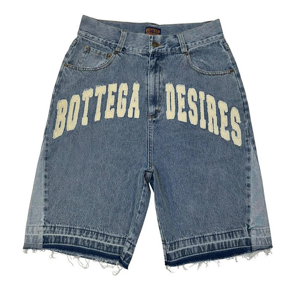 American Style Harajuku Retro Denim Shorts with Letter Embroidery Oversized Jeans Men Y2k Loose Casual Versatile Shorts Woman - Matrix Studios