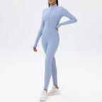 European and American popular zippered long-sleeved trouser jumpsuit slim fit hip-lifting sportswear yoga wear - Matrix Studios
