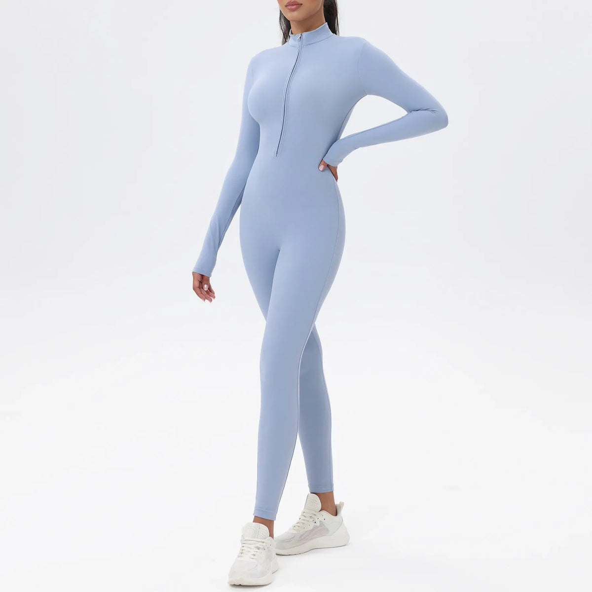 European and American popular zippered long-sleeved trouser jumpsuit slim fit hip-lifting sportswear yoga wear - Matrix Studios