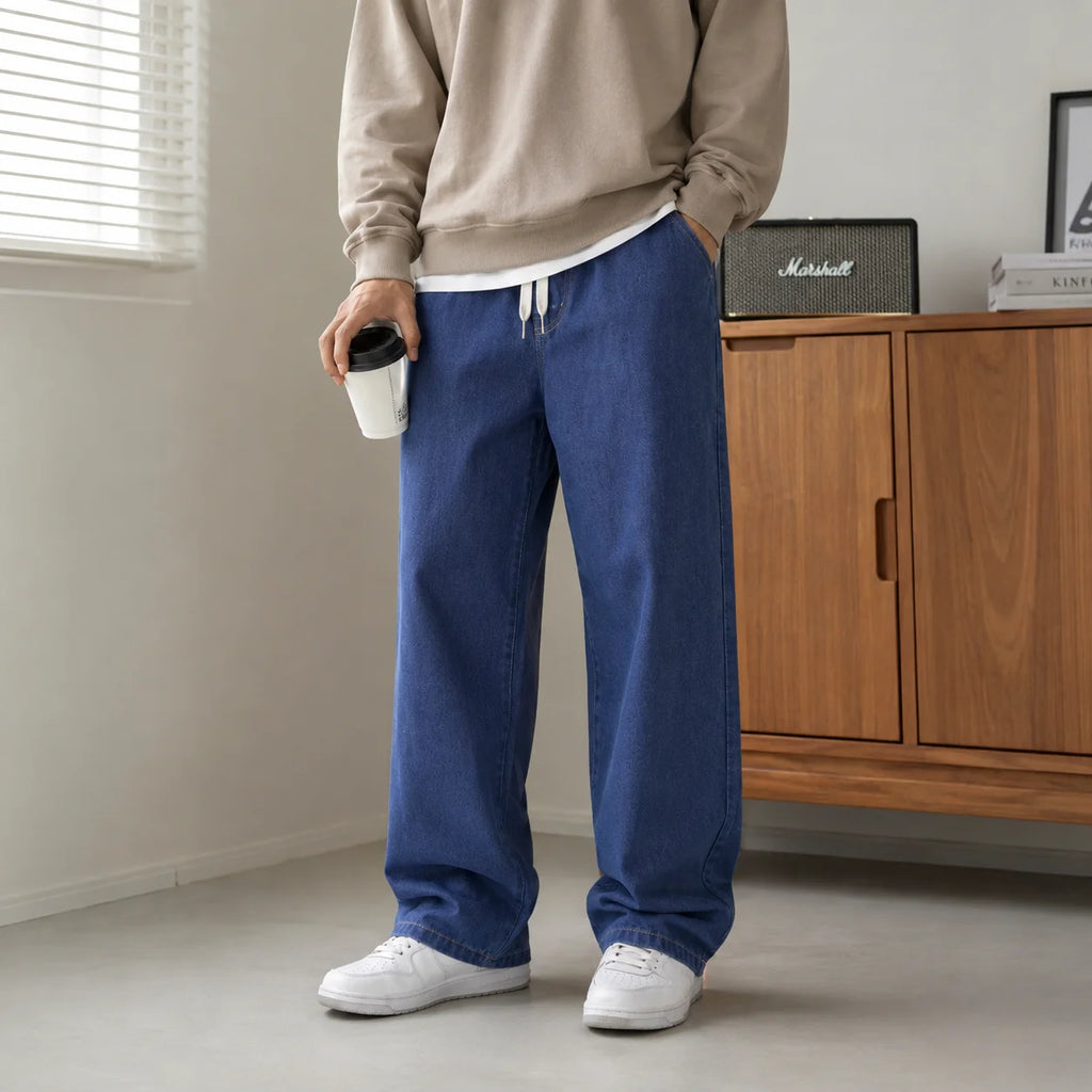 2026 New Streetwear Loose Jeans Men Korean Style Fashion Loose Straight Wide Leg Pants Men's Brand Clothing Black Light Blue - Matrix Studios