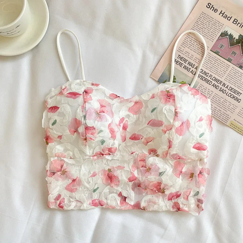 Women's Single Piece sexy Floral Vest New Style Chest Pad Sleeveless Beautiful Back for Wearing on the Outside and on the Inside - Matrix-studios.com