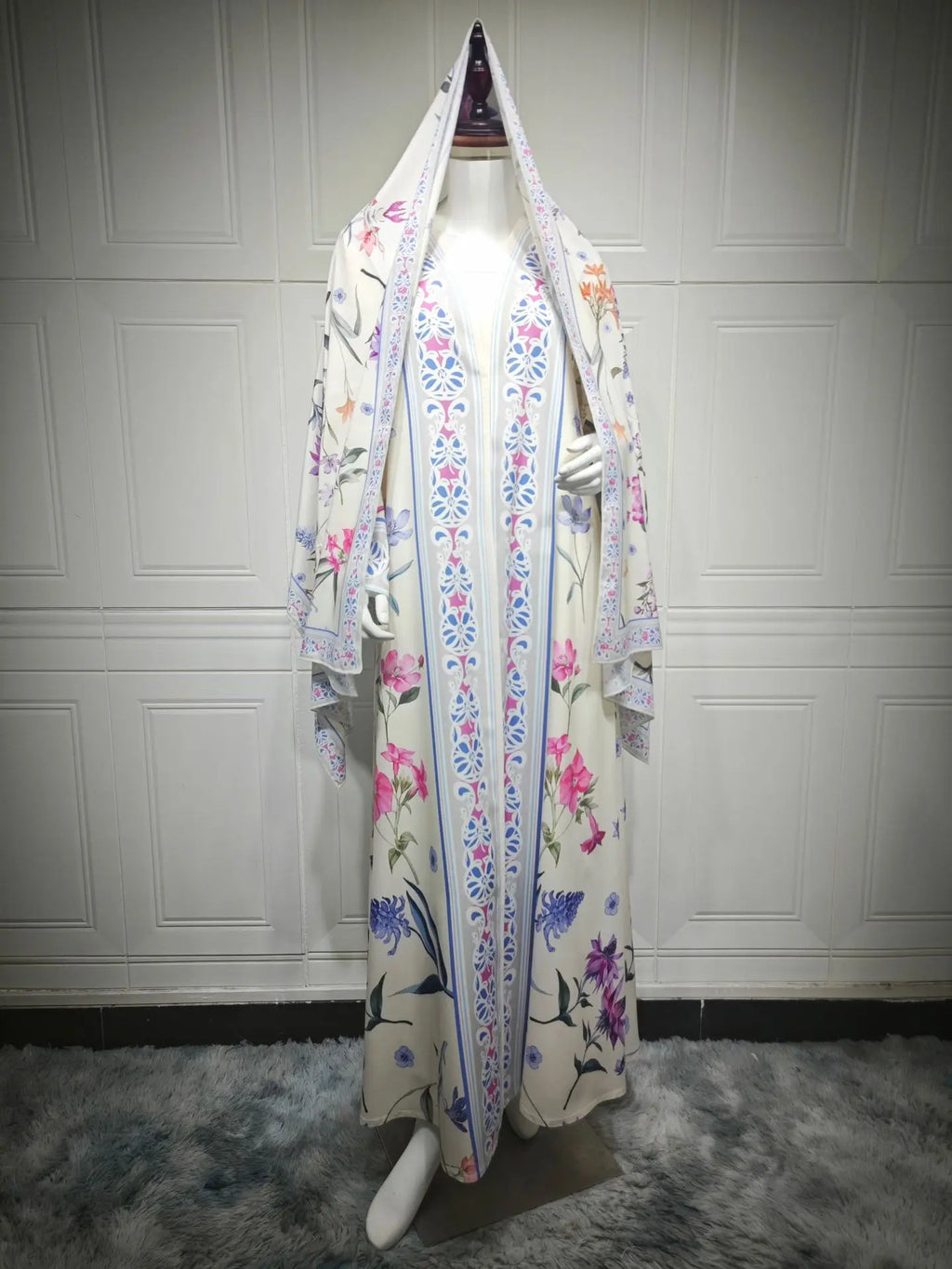 Eid Women Abaya Flower Print Open Cardigan Scarf Party Dress Muslim Long Sleeve Jalabiya Ramadan Abayas Kaftan Arab Long Robe - Matrix-studios.com