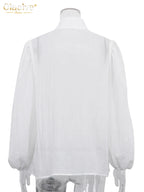 Clacive Fashion White Cotton Woman Blouse 2024 Elegant Stand Collar Puff Sleeve Shirts Casaul Classic Blusa Tops Female Clothing - Matrix-studios.com