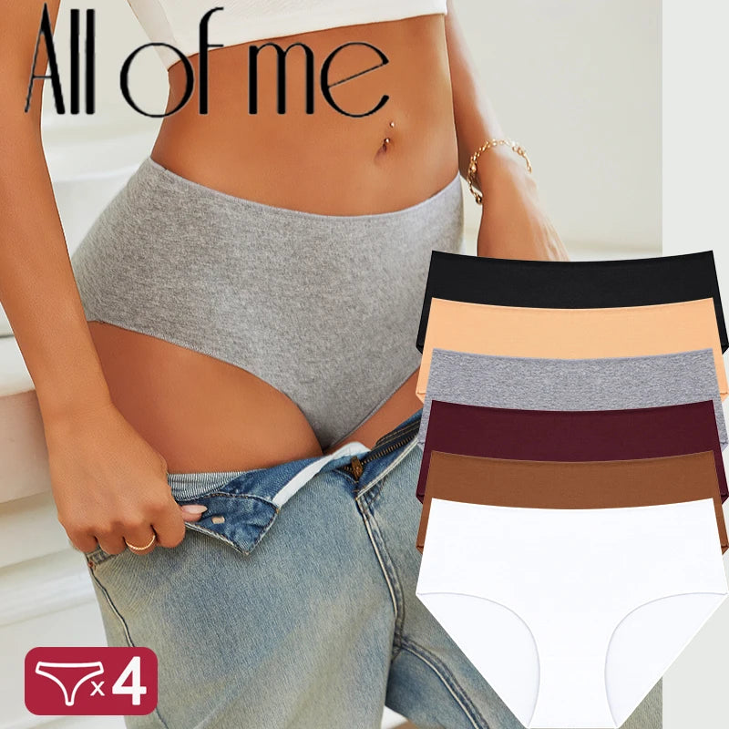 4Pcs/Set Comfort Cotton Panties Women High Waist Briefs Seamless Underwear Breathable Underpants Plus Size Panty S-2XL Intimates - Matrix Studios