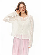 DUSHU 2026 Summer Women's Textured Beaded Button Relaxed Cardigan, Openwork Loose Knit Top for Coquette & Soft Layering Style - Matrix Studios