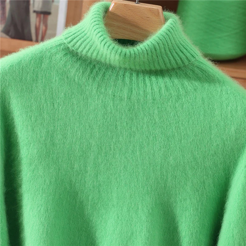 Autumn And Winter New 100% Mink Cashmere Sweater Ladies' High Lapel Solid Color Padded Pullover Wool Knitted Bottoming Shirt - Matrix Studios
