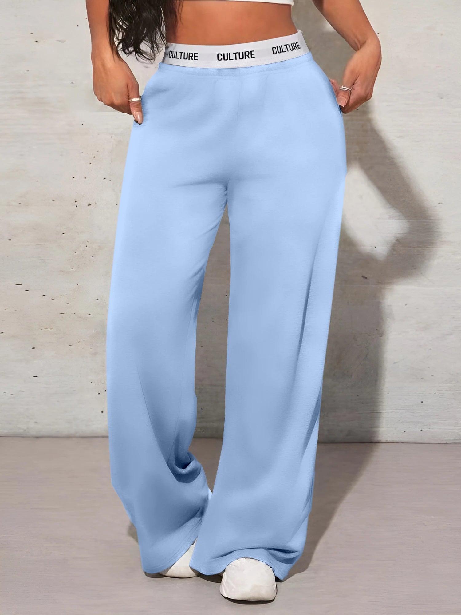 Women's Fashion Pants High Waist Webbing Loose Women's Wide Leg Pants Solid Colour Casual Female Pants Autumn Daily Wear