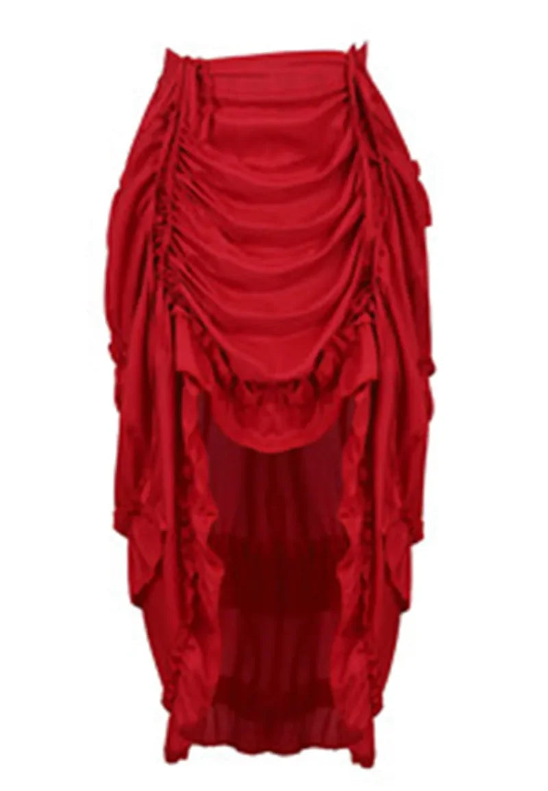 Steampunk Women Skirts Gothic Irregular Shirring Pleated Party Maxi Long Skirt High Low Costumes Punk Sexy Corset Plus Size Red - Matrix-studios.com