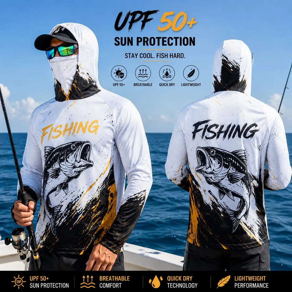 Men's Hooded Fishing Shirt UPF Sun Protection Breathable Long Sleeve Quick Dry Outdoor Angling Jersey With Face Cover - Matrix Studios