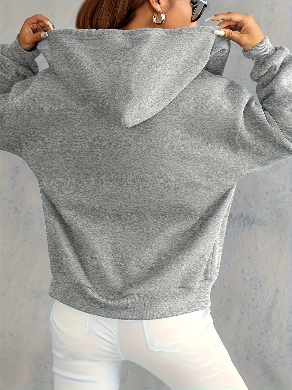 Women's Hoodie - Cozy Brown Zip-Up with White Print Casual Long Sleeve Sweatshirt  Drop Shoulder Design Relaxed Fit Winter W - Matrix Studios