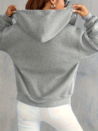 Women's Hoodie - Cozy Brown Zip-Up with White Print Casual Long Sleeve Sweatshirt  Drop Shoulder Design Relaxed Fit Winter W - Matrix Studios