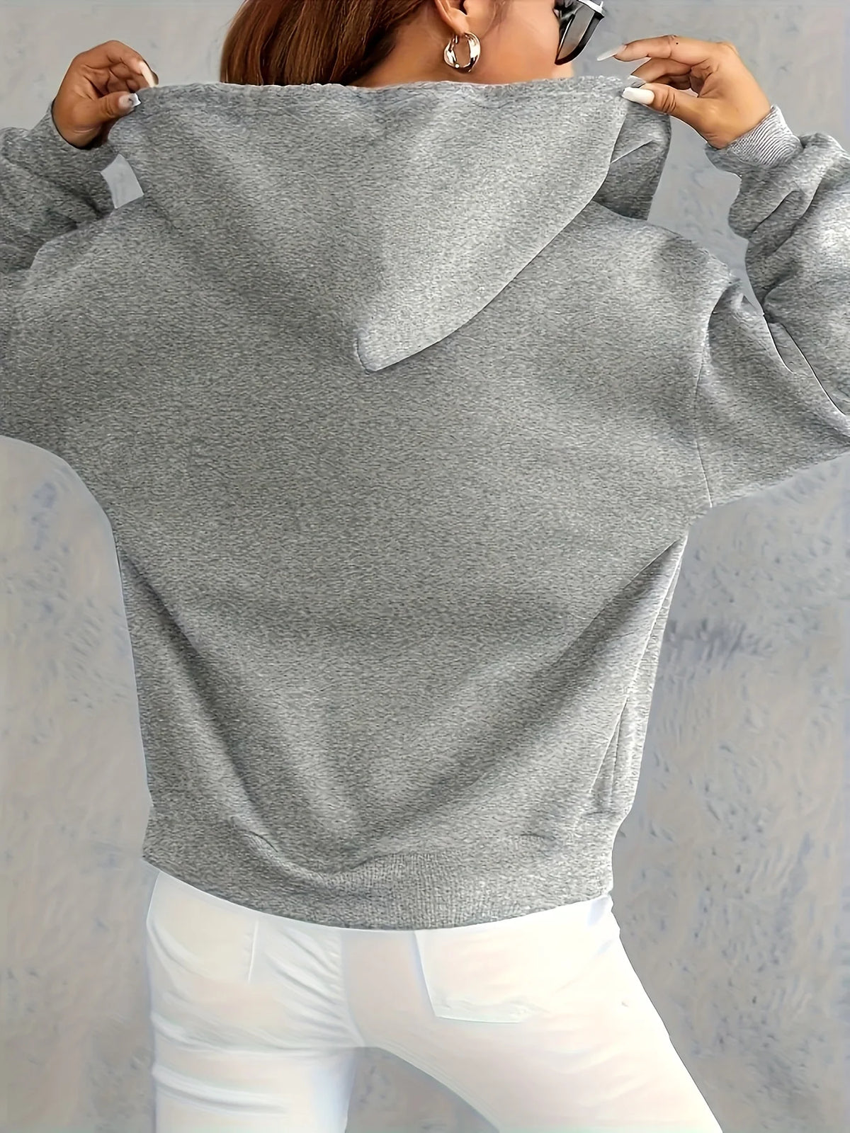 Women's Hoodie - Cozy Brown Zip-Up with White Print Casual Long Sleeve Sweatshirt  Drop Shoulder Design Relaxed Fit Winter W - Matrix Studios