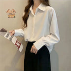 Women Chiffon White Shirts Korean Fashion Solid Loose Long Sleeve Tops Office Ladies Elegant Casual All Match Blouses Spring New - Matrix-studios.com