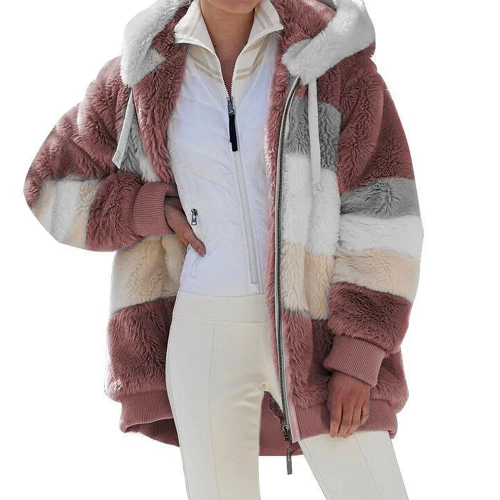 Oversized Jacket for Women Coat 2025 Autumn Winter Warm Plush Pocket Hooded Streetwear Loose Lady Zipper Cashmere Outerwear Coat - Matrix-studios.com