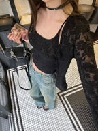Y2k Aesthetic Lace Jacquard Women's Cardigan + Black Tank Top Harajuku Vintage 2set Japanese Grunge Fashion Pull Femme Mujer - Matrix Studios