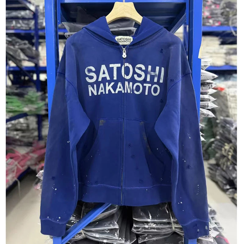 Quality Real Picture Sweatshirt Casual Pants Ink Splatter Waist Ripped Hole Drawstring Sports Satoshi Nakamoto Sweatpants - Matrix-studios.com