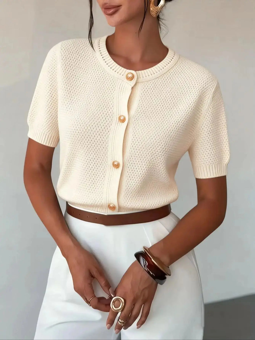 New Autumn, Spring, and Summer Niche Knit Cardigan for Women, Designed in a Lazy Style, Sweater Jacket, Beige Fitted Round-Neck Cardigan, Casual and Elegant Autumn/Winter Jacket, Basic Versatile Style for Urban Commuting, Sty - Matrix Studios
