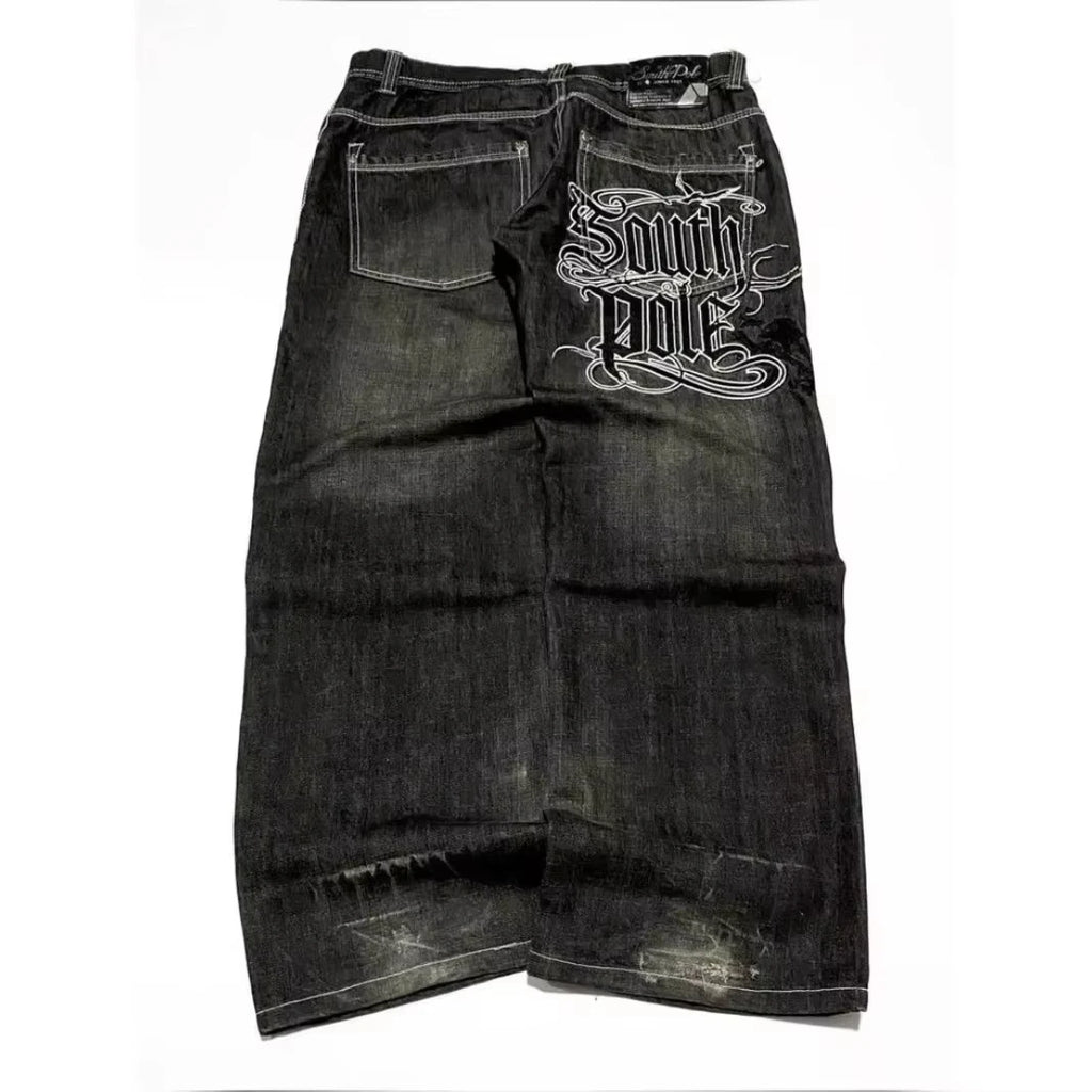American Y2K Street Trend Letter Embroidered Loose Jeans Men Harajuku New Hip Hop Oversized Wide-leg Pants Unisex Mopping Jeans - Matrix Studios