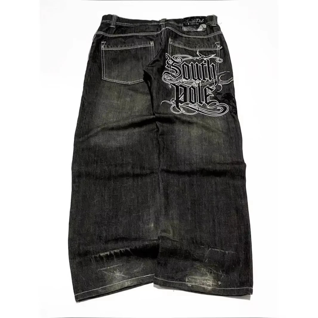 American Y2K Street Trend Letter Embroidered Loose Jeans Men Harajuku New Hip Hop Oversized Wide-leg Pants Unisex Mopping Jeans - Matrix Studios