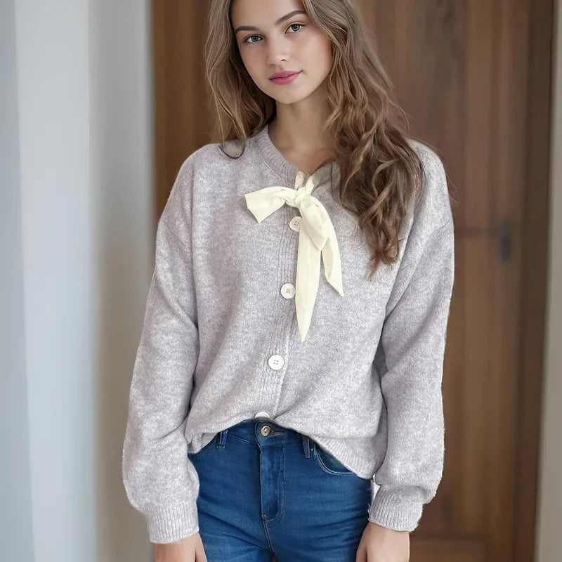 2024 New Bow Tie Tied Sweater Women Sweet Lovely Commuter Knitted Cardigan Female Fashionable Casual Trend Sweaters Coat - Matrix Studios